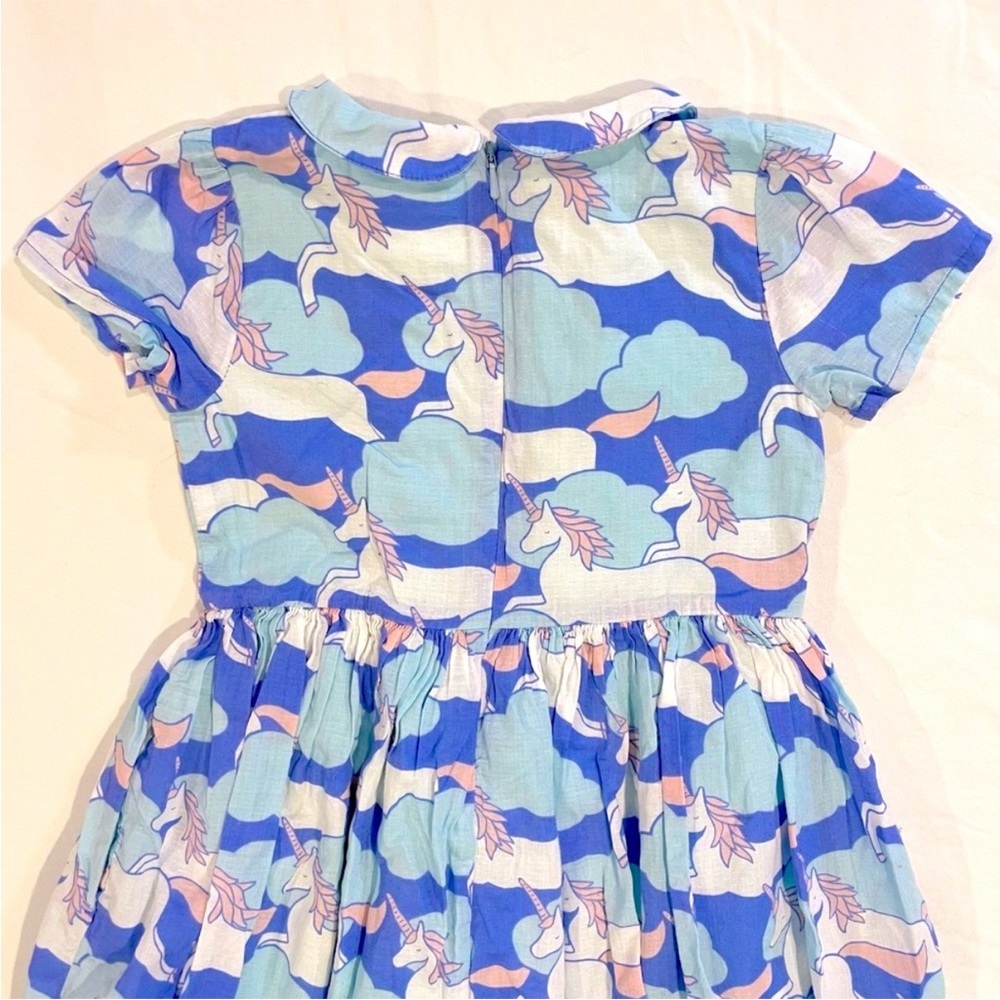 Mini Boden Blue Unicorns Dress Girls 3-4 Y 3T 4T Clouds Cotton Peter Pan Collar - Picture 5 of 6